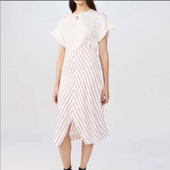 Maje Rabano Striped Suspender Midi Dress Small - Picture 2 of 13